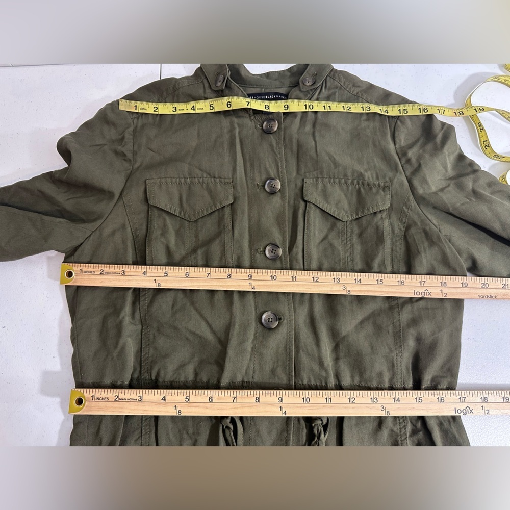 White House Black Market Sz 6 Utility Jacket Shirt Army Green Roll Tab Sleeves - Picture 11 of 13